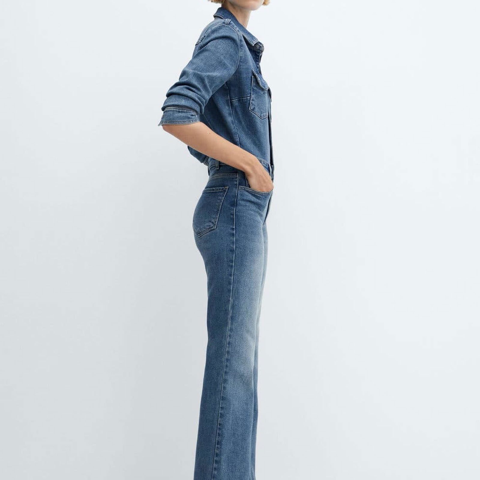 Mango Kadın Uzun Denim Tulum Orta Vintage Mavi