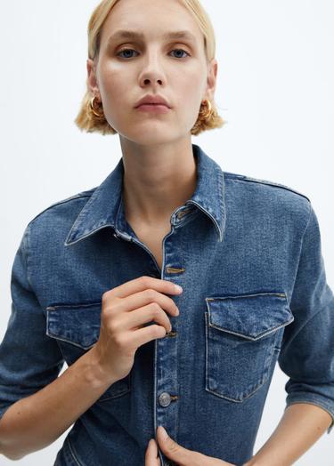  Mango Kadın Uzun Denim Tulum Orta Vintage Mavi