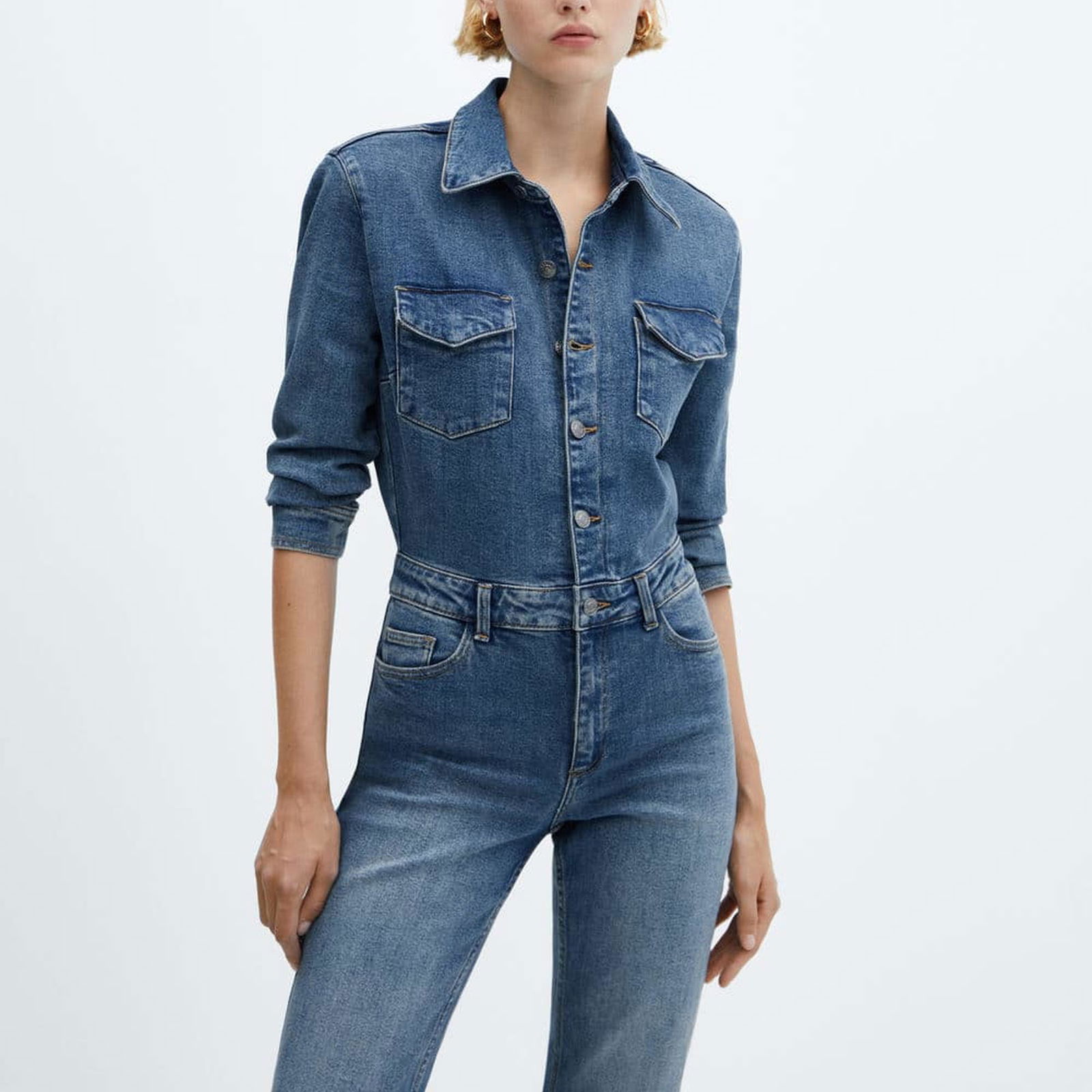 Mango Kadın Uzun Denim Tulum Orta Vintage Mavi