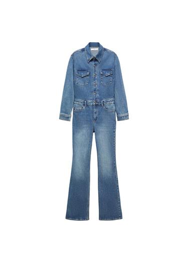  Mango Kadın Uzun Denim Tulum Orta Vintage Mavi