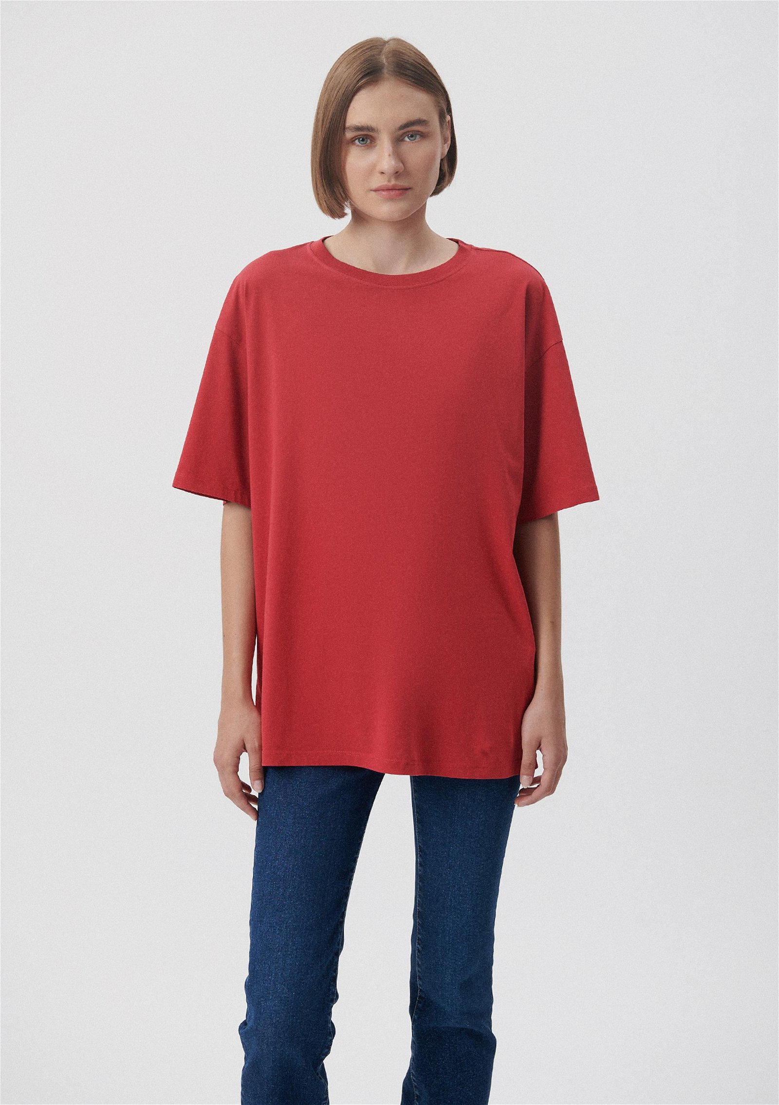 Mavi Kırmızı Basic Tişört Oversize / Geniş Kesim 1610317-70390