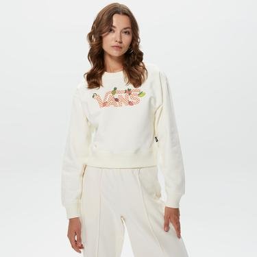  Vans Fruit Checkerboard Crop Crew Kadın Beyaz Sweatshirt
