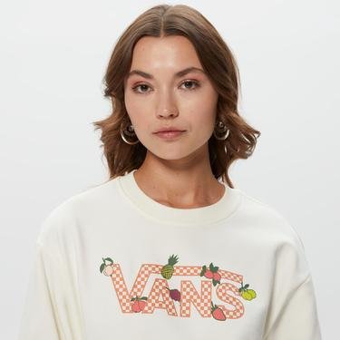  Vans Fruit Checkerboard Crop Crew Kadın Beyaz Sweatshirt