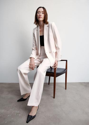  Mango Kadın Düğmeli Kumaş Blazer Ceket Ten Rengi