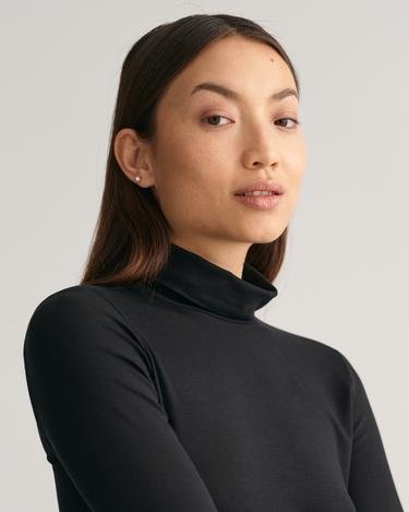  Gant Kadın Siyah Regular Fit Boğazlı Yaka T-shirt