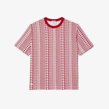  Lacoste x Netflix Unisex Loose Fit Bisiklet Yaka Baskılı Kırmızı T-shirt