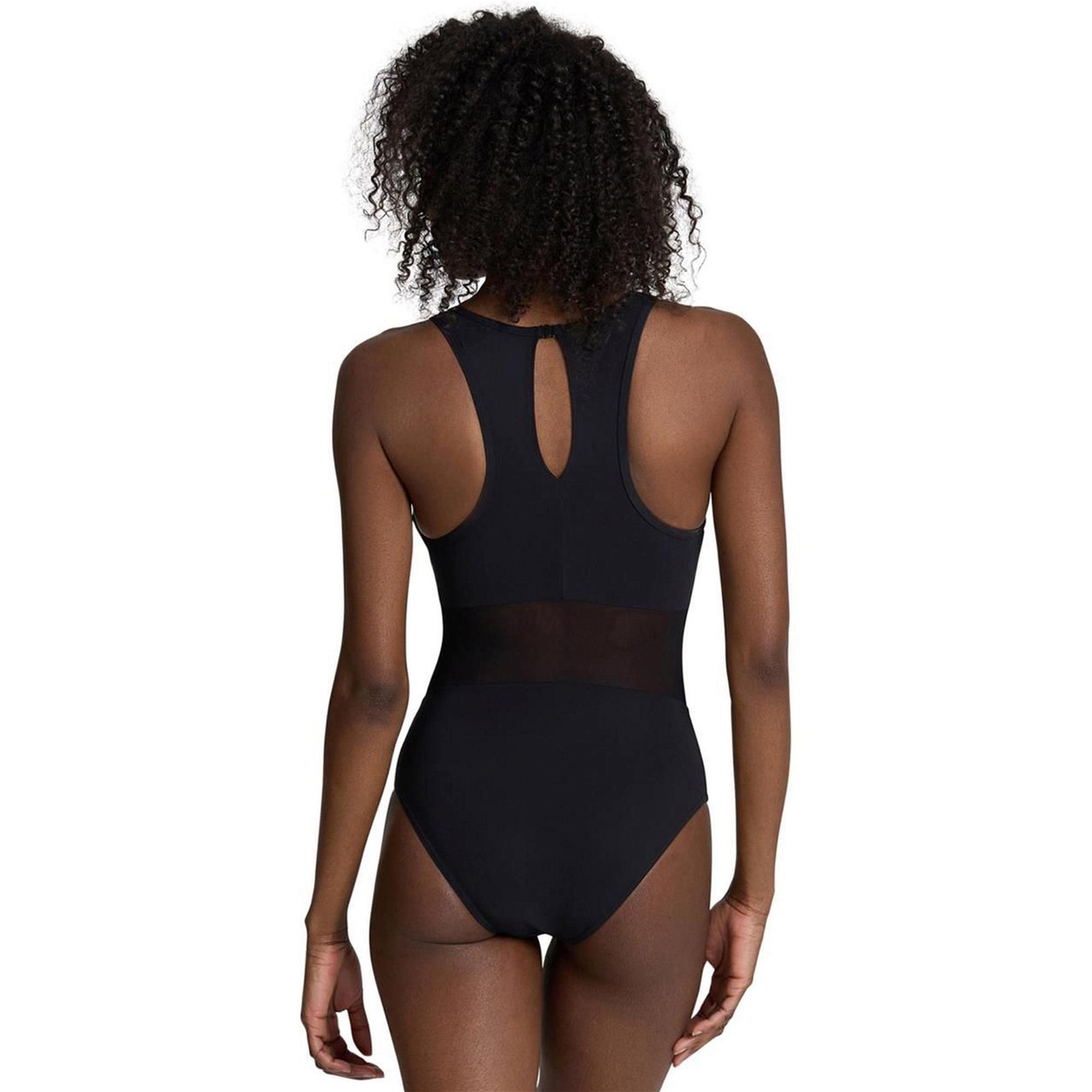 Mesh Panels Swimsuit Vent Kadın Siyah Yüzücü Mayosu 006658500