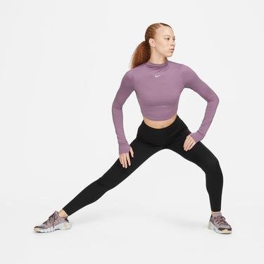  Nike One Luxe Dri-FIT Crop Essential Kadın Mor Uzun Kollu T-Shirt