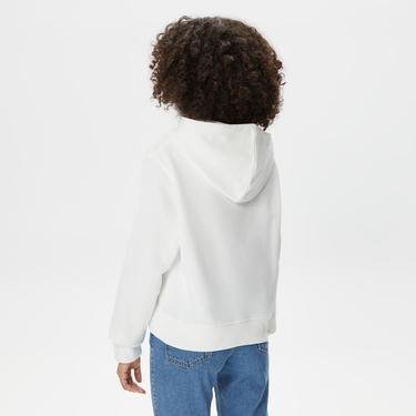  Tommy Hilfiger Regular Frosted Corp Logo Hoodie Kadın Beyaz Sweatshirt