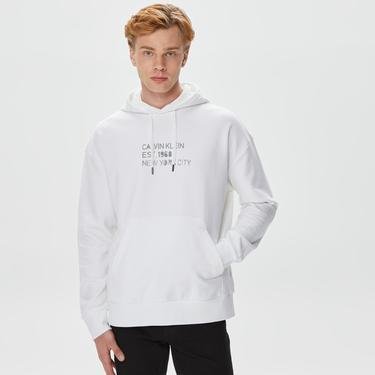  Calvin Klein Mixed Print Stencil Logo Beyaz Erkek Sweatshirt