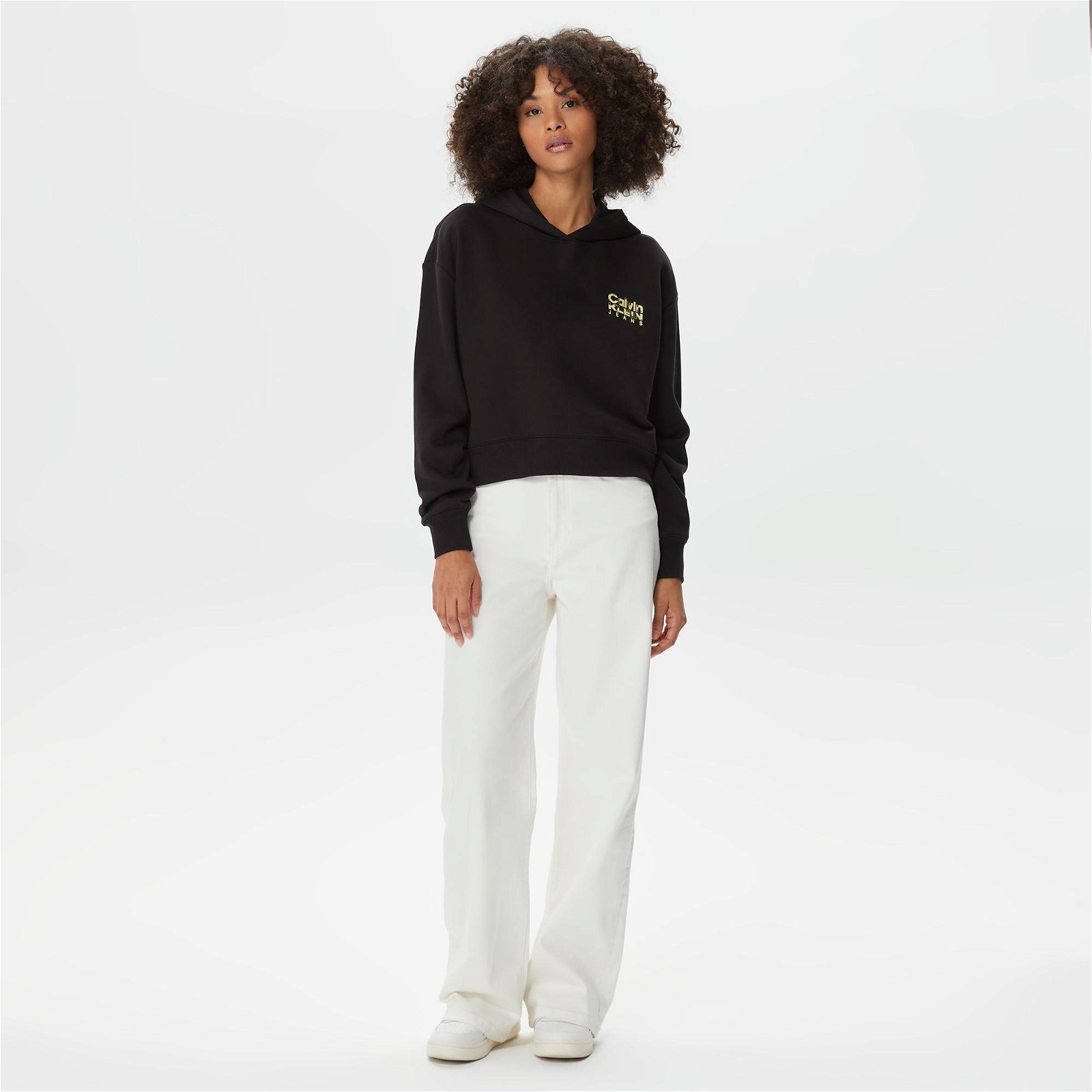 Calvin Klein Colorful Artwork Cropped Siyah Kadın Sweatshirt