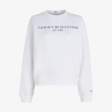  Tommy Hilfiger Modern Regular Corp Logo Crew Neck Kadın Beyaz Sweatshirt