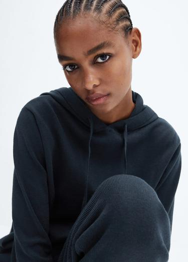  Mango Kadın Pamuk Ve Keten Kapüşonlu Pijama Sweatshirt Lacivert