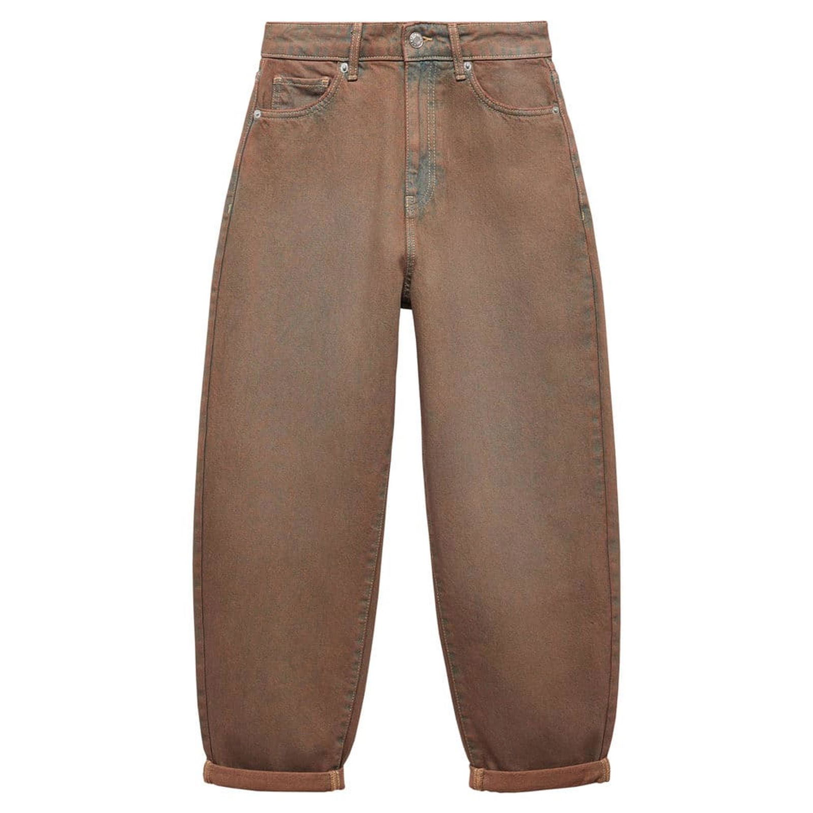 Mango Kadın Yüksek Bel Slouchy Jean Pantolon Kahverengi