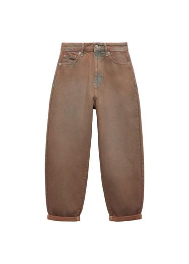  Mango Kadın Yüksek Bel Slouchy Jean Pantolon Kahverengi