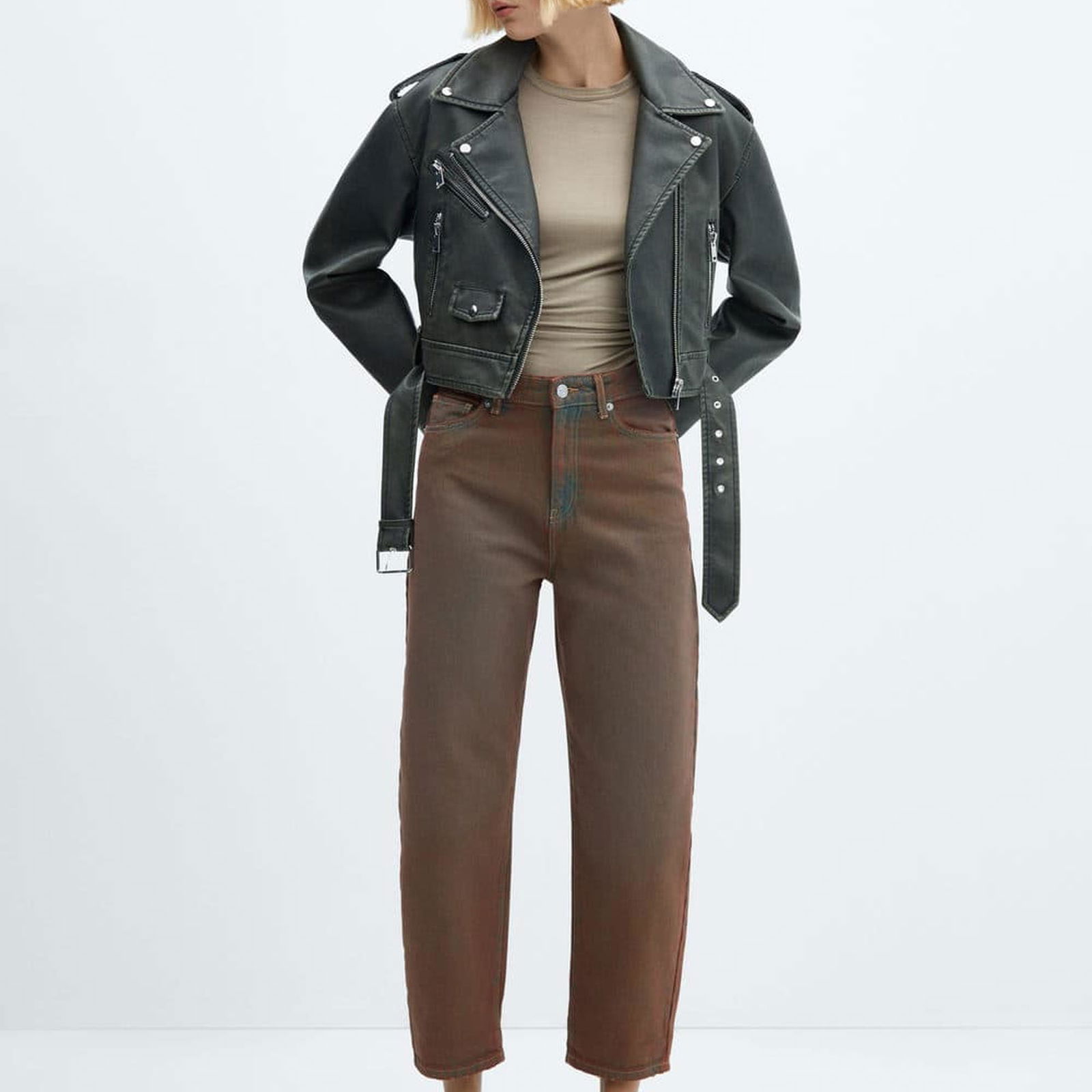 Mango Kadın Yüksek Bel Slouchy Jean Pantolon Kahverengi