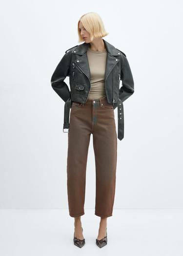  Mango Kadın Yüksek Bel Slouchy Jean Pantolon Kahverengi