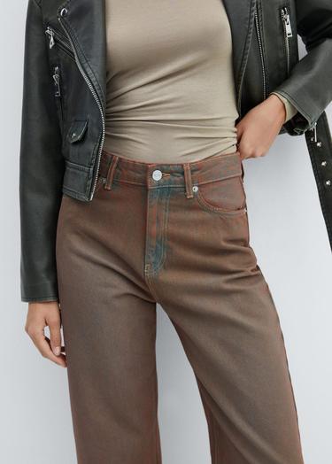  Mango Kadın Yüksek Bel Slouchy Jean Pantolon Kahverengi