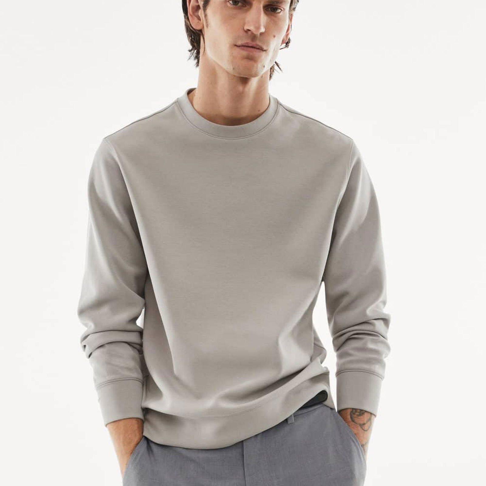 Mango Erkek Nefes Alabilen Geri Dönüştürülmüş Kumaştan Sweatshirt Buz Grisi