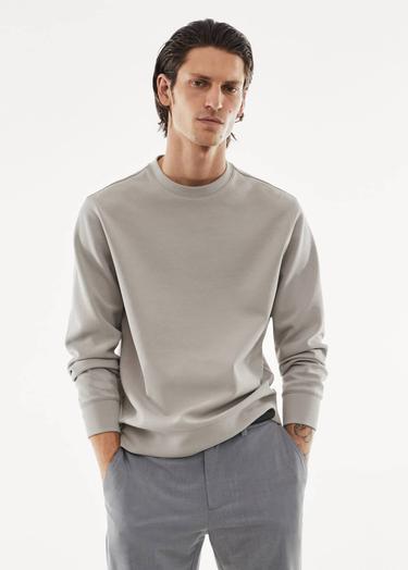  Mango Erkek Nefes Alabilen Geri Dönüştürülmüş Kumaştan Sweatshirt Buz Grisi