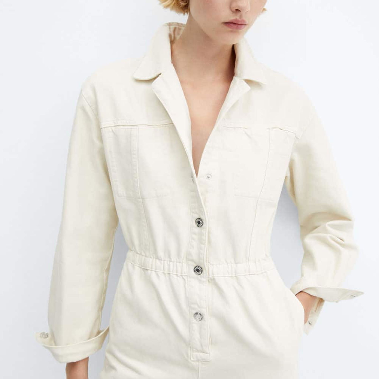 Mango Kadın Uzun Denim Tulum Ekru