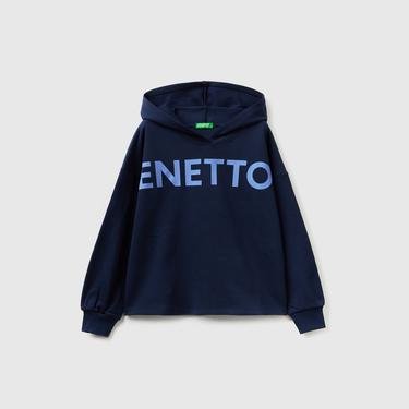  Benetton Logo Baskılı Renk Bloklu Çocuk Lacivert Sweatshirt