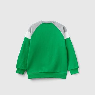  Benetton Renk Bloklu Yazılı Çocuk Yeşil Sweatshirt