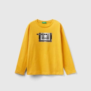  Benetton Baskılı Çocuk Hardal T-Shirt
