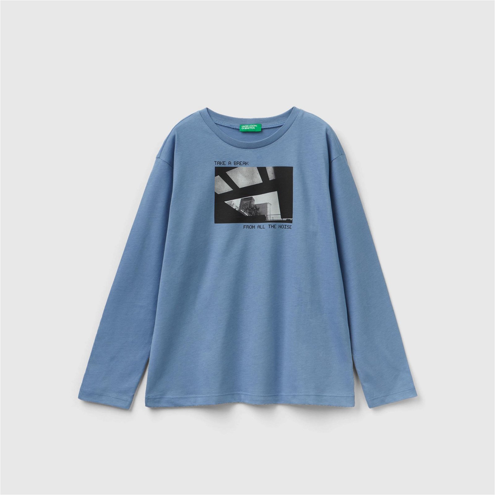 Benetton Baskılı Çocuk Mavi T-Shirt