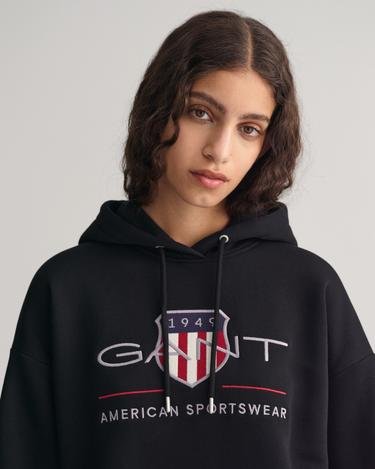  GANT Kadın Siyah Relaxed Fit Kapüşonlu Logolu Sweatshirt