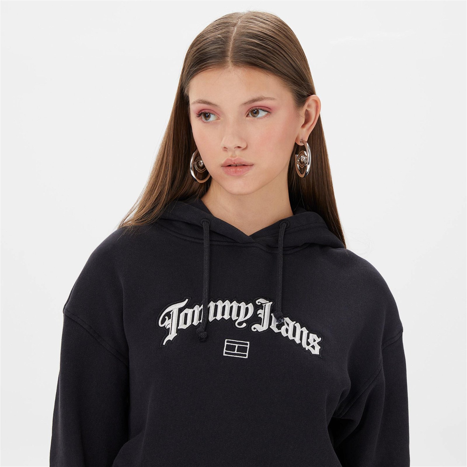 Tommy Jeans Crop Grunge Hoodie Kadın Siyah Sweatshirt