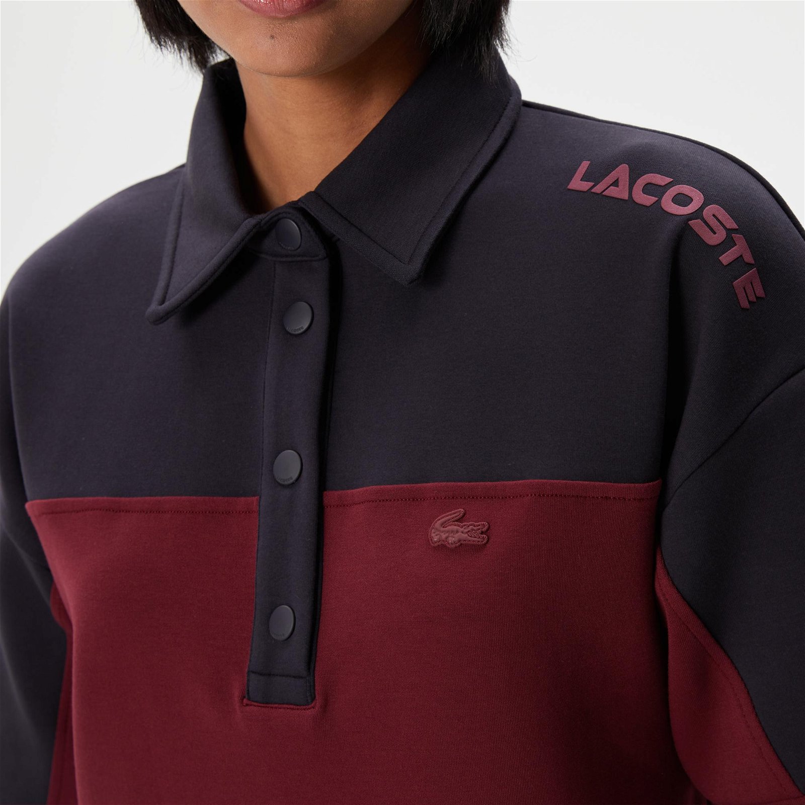Lacoste Kadın Regular Fit Kısa Kollu Polo Yaka Renk Bloklu Bordo Elbise