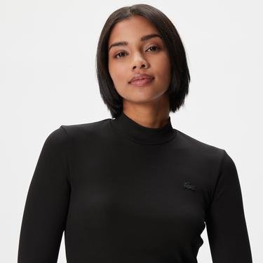  Lacoste Kadın Slim Fit Uzun Kollu Dik Yaka Siyah Elbise