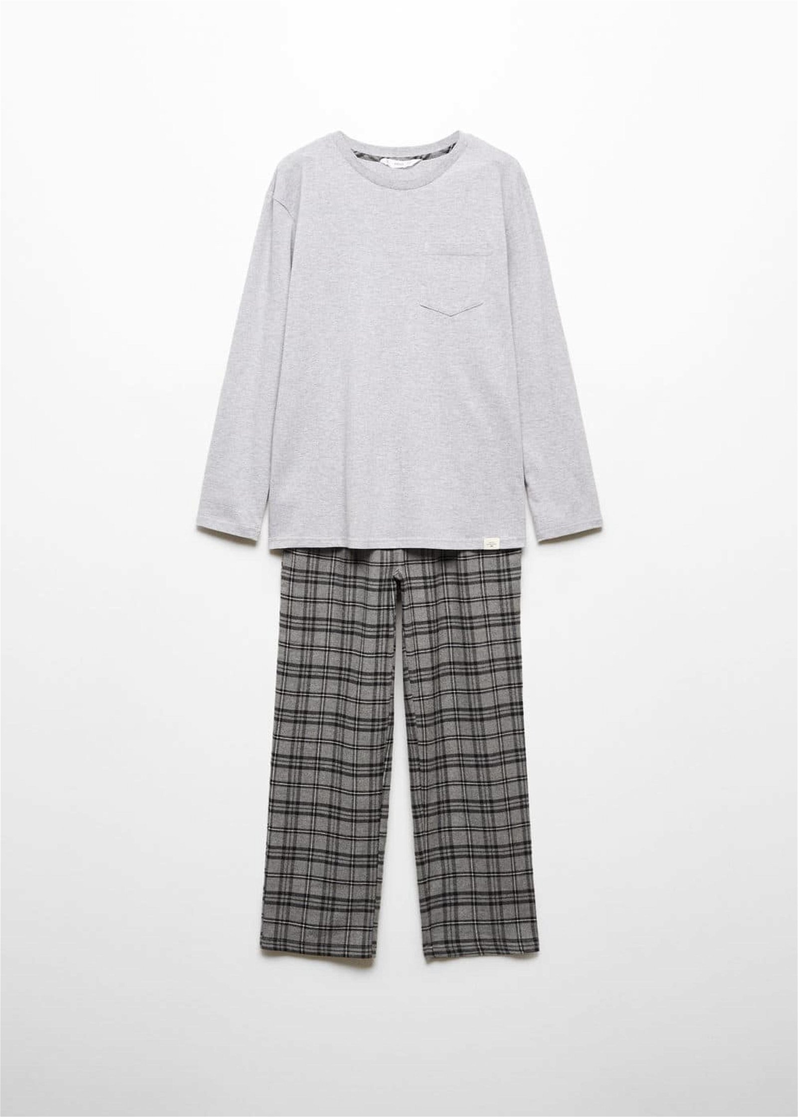 Mango Çocuk İki Parçalı Uzun Kareli Pijama Gri