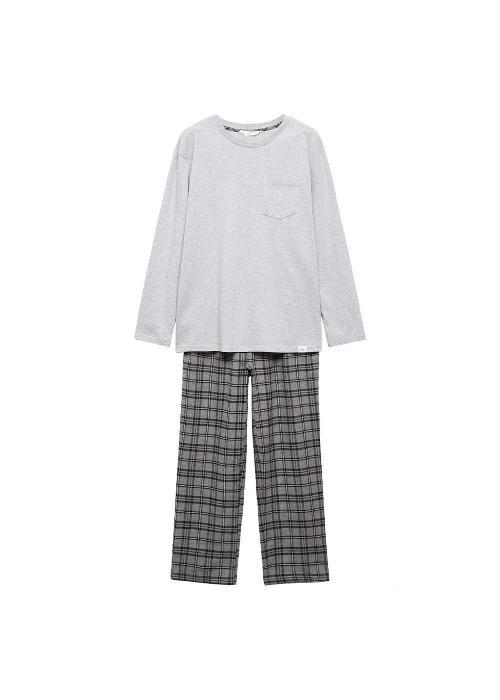 Mango Çocuk İki Parçalı Uzun Kareli Pijama Gri