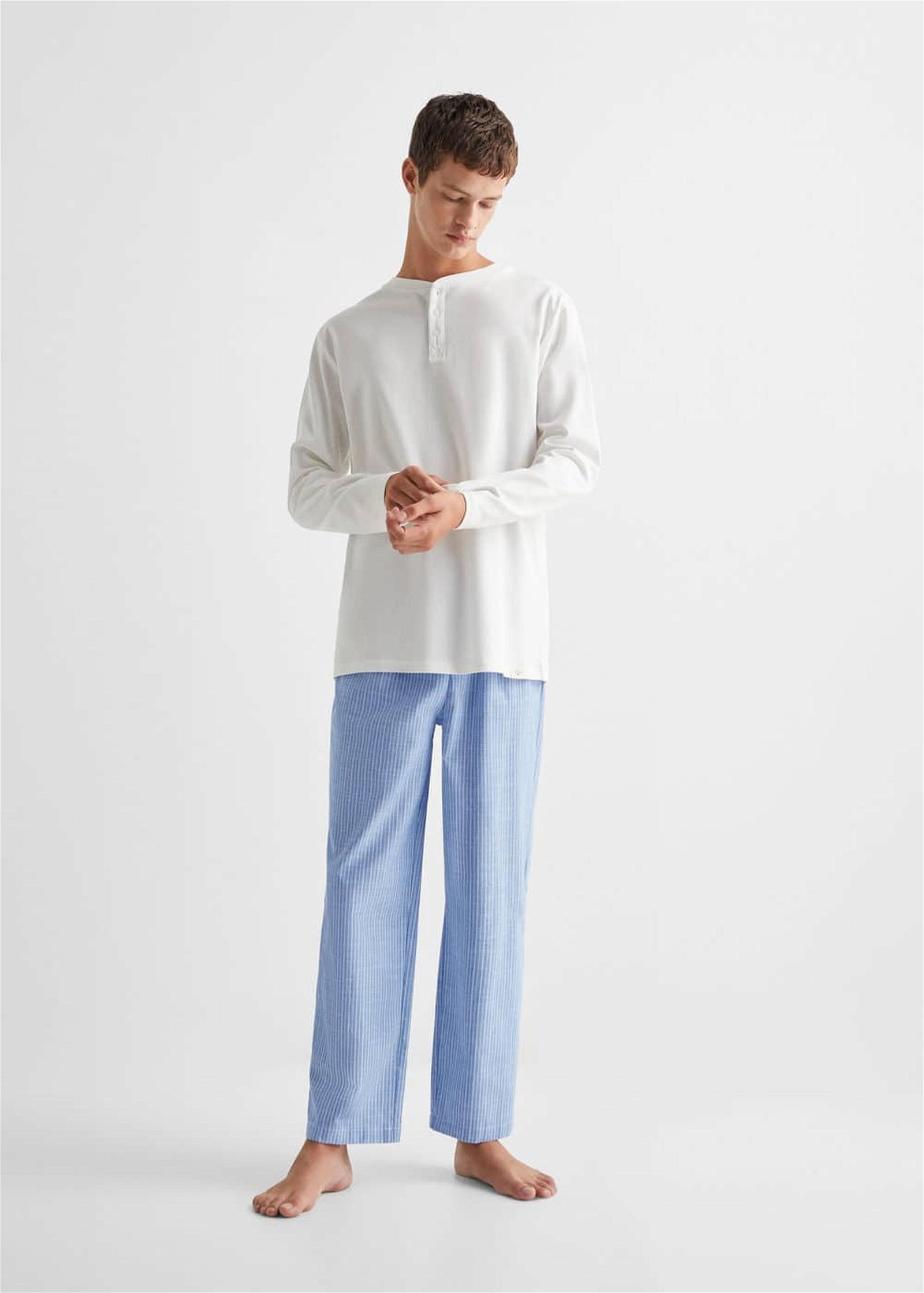 Mango Çocuk Çizgili Uzun Pijama Takımı Gök Mavisi