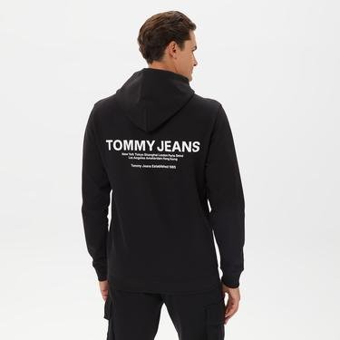  Tommy Jeans Regular Entry Graphic Hoodie Erkek Siyah Sweatshirt