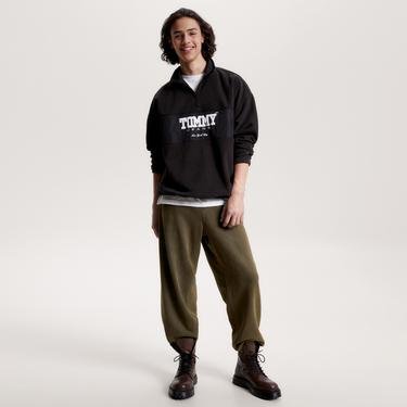  Tommy Jeans Oversize Fabric Mix /2 Zip Polar Erkek Siyah Sweatshirt