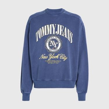  Tommy Jeans Boxy Luxe Varsity Crew Erkek Mavi Sweatshirt