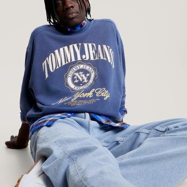  Tommy Jeans Boxy Luxe Varsity Crew Erkek Mavi Sweatshirt