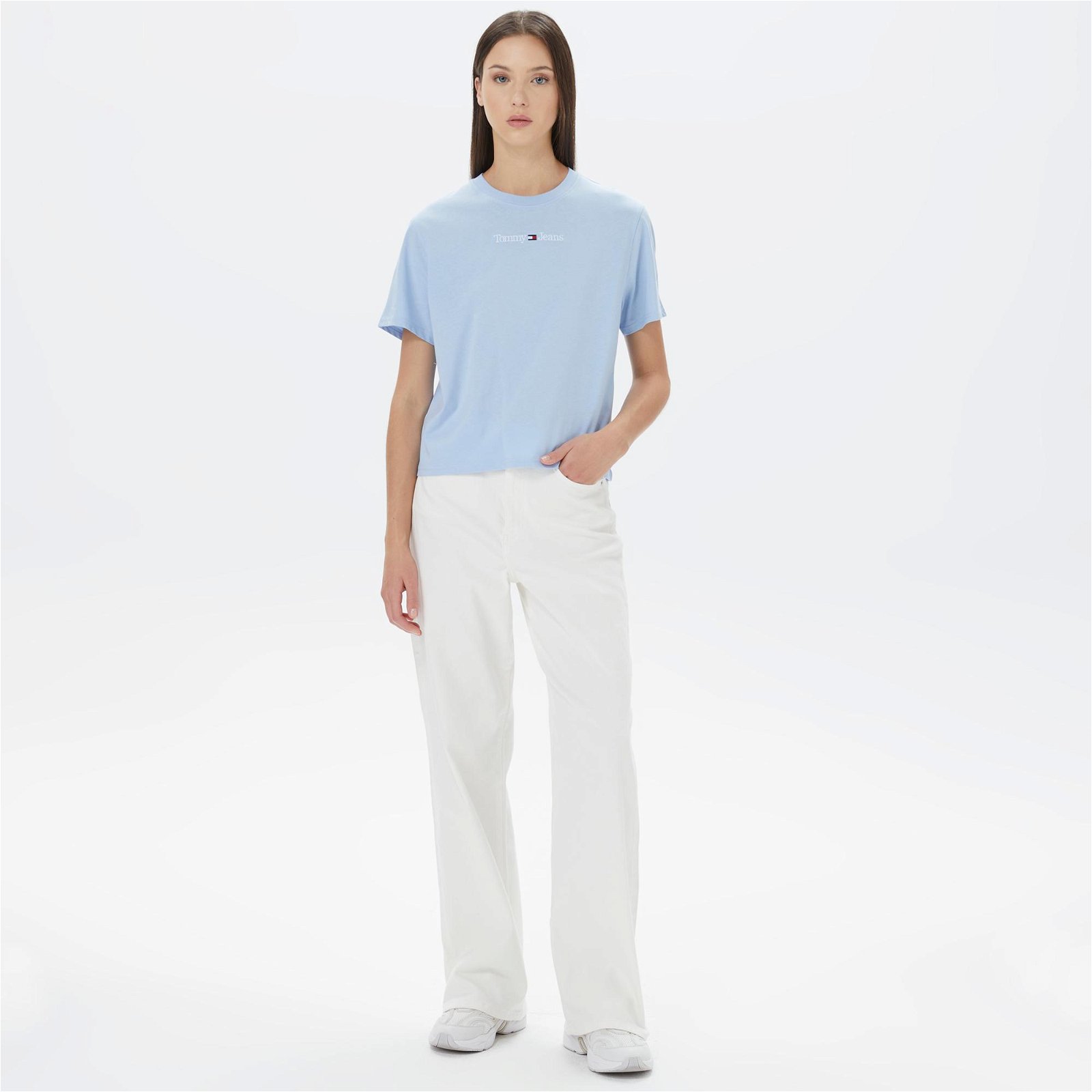 Tommy Jeans Classic Serif Linear Kadın Mavi T-Shirt