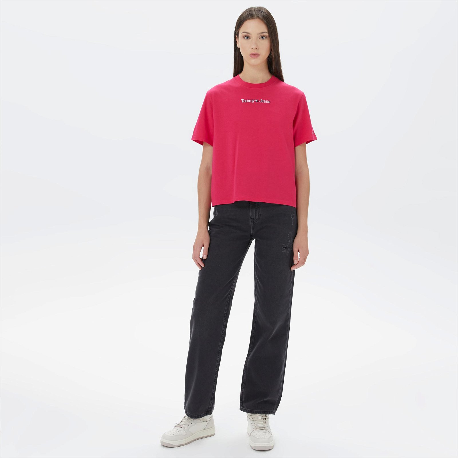 Tommy Jeans Classic Serif Linear Kadın Pembe T-Shirt
