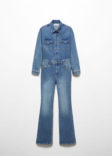  Mango Kadın Uzun Denim Tulum Orta Vintage Mavi