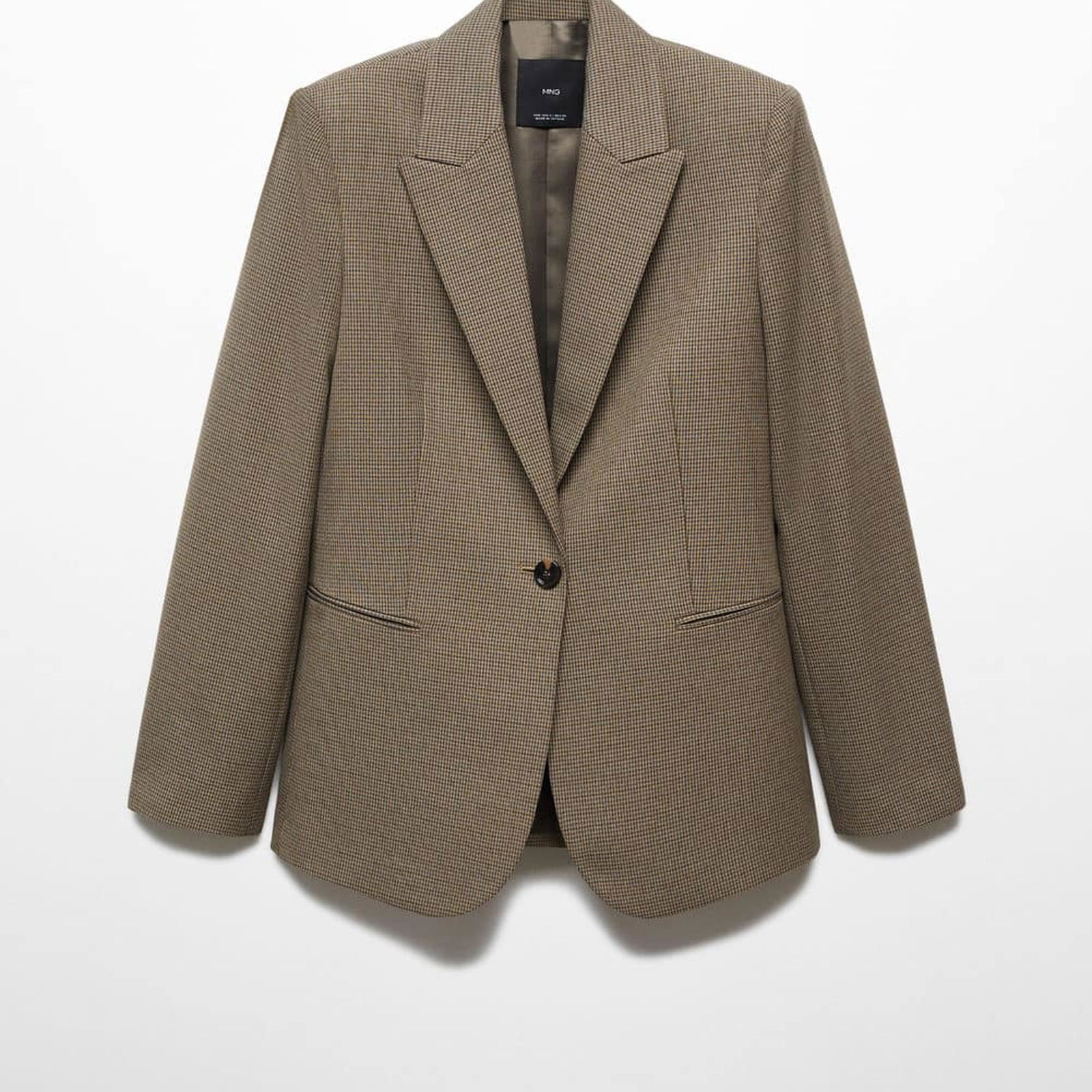 Mango Kadın Kazayağı Desenli Yün Blazer Ceket Kahverengi