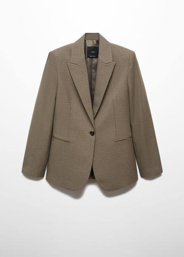  Mango Kadın Kazayağı Desenli Yün Blazer Ceket Kahverengi