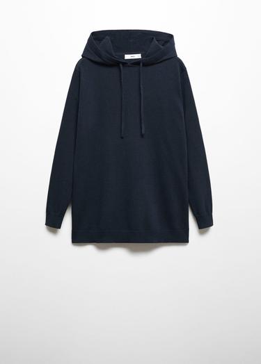  Mango Kadın Pamuk Ve Keten Kapüşonlu Pijama Sweatshirt Lacivert