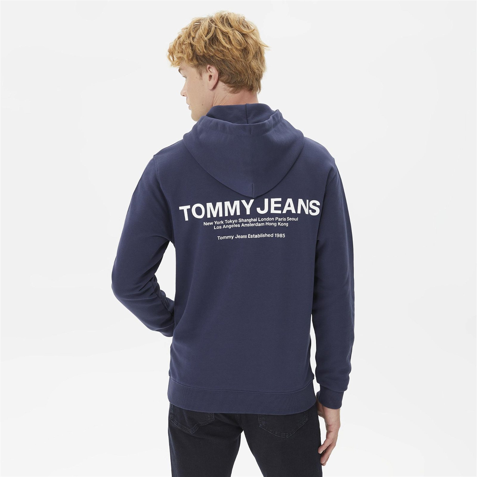 Tommy Jeans Regular Entry Graphic Hoodie Erkek Mavi Sweatshirt