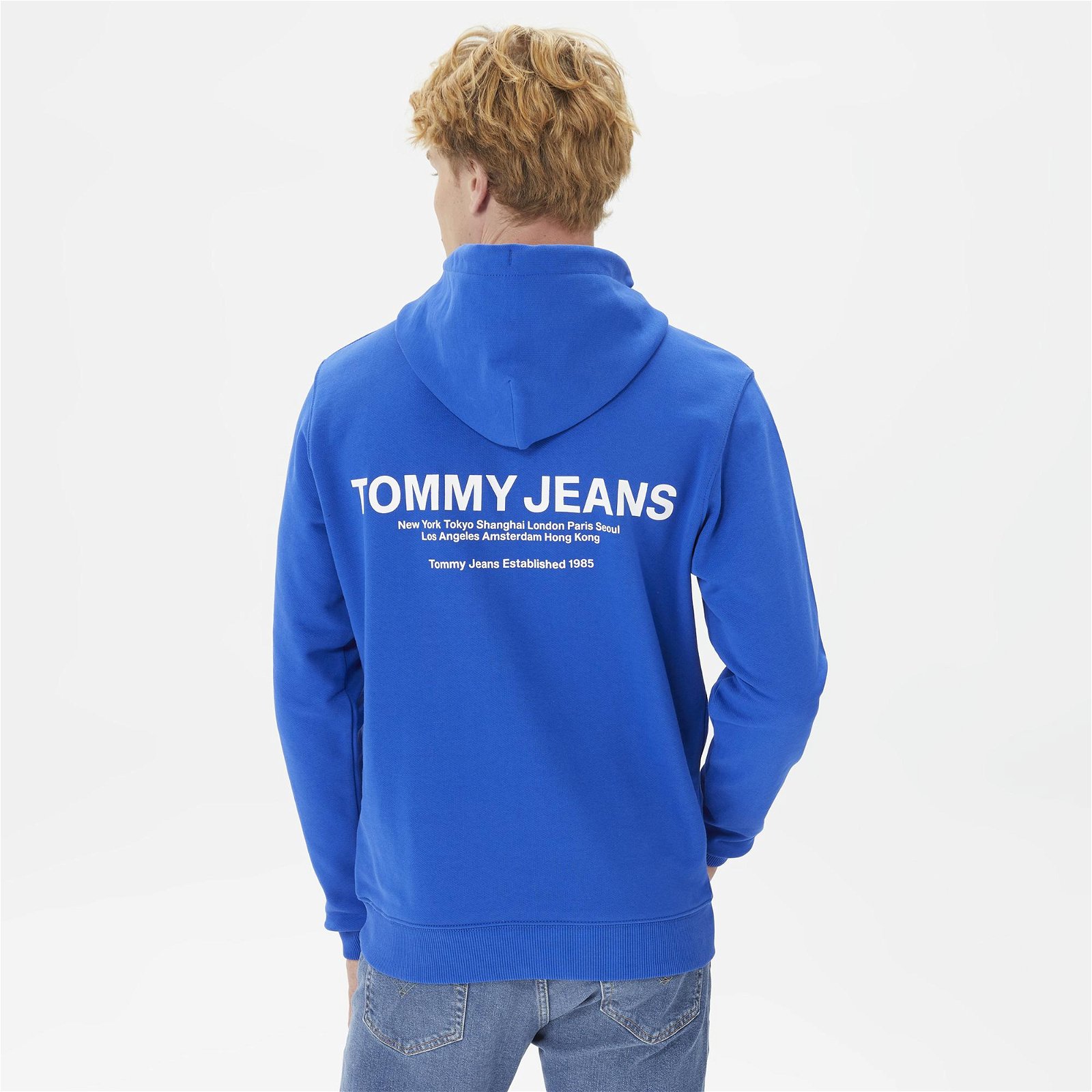 Tommy Jeans Regular Entry Graphic Hoodie Erkek Mavi Sweatshirt