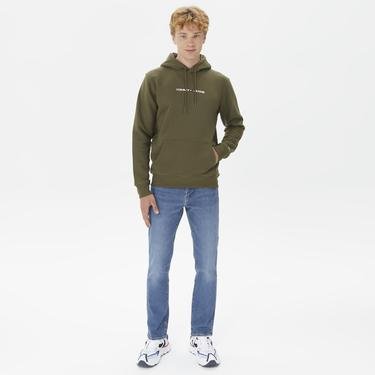  Tommy Jeans Regular Linear Hoodie Erkek Yeşil Sweatshirt