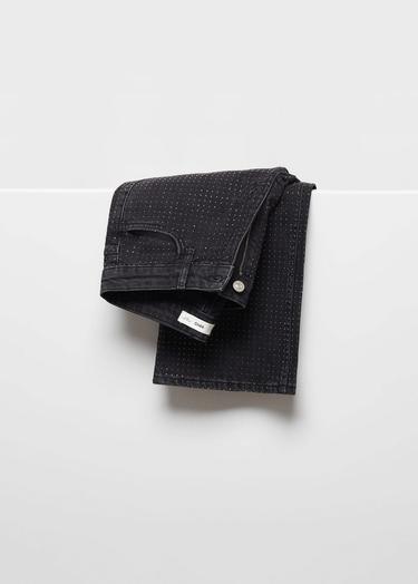  Mango Kadın Stras Taşlı Flare Jean Pantolon Gri